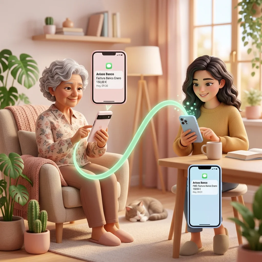 Reenvío automático de SMS financieros entre el teléfono de los padres y el de la hija