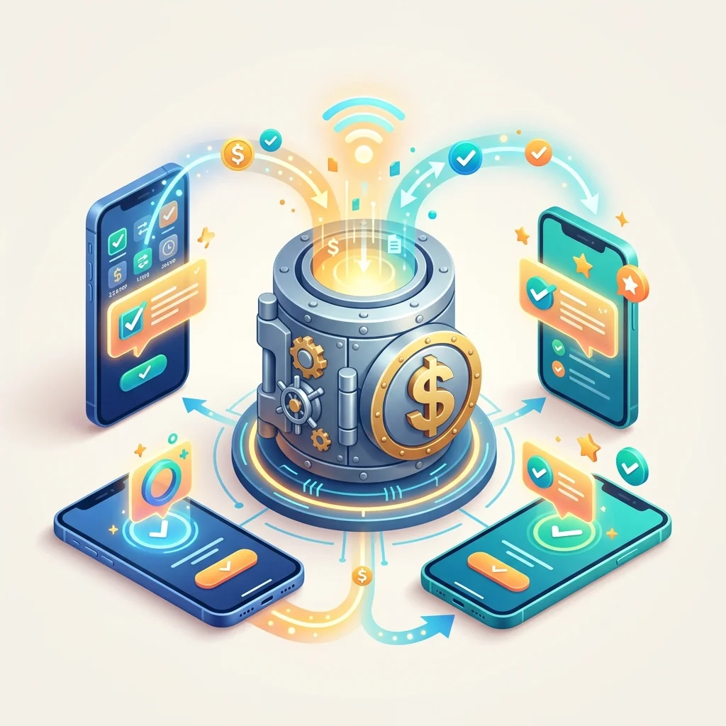Shared household expense notifications synchronizing to both partners' phones
