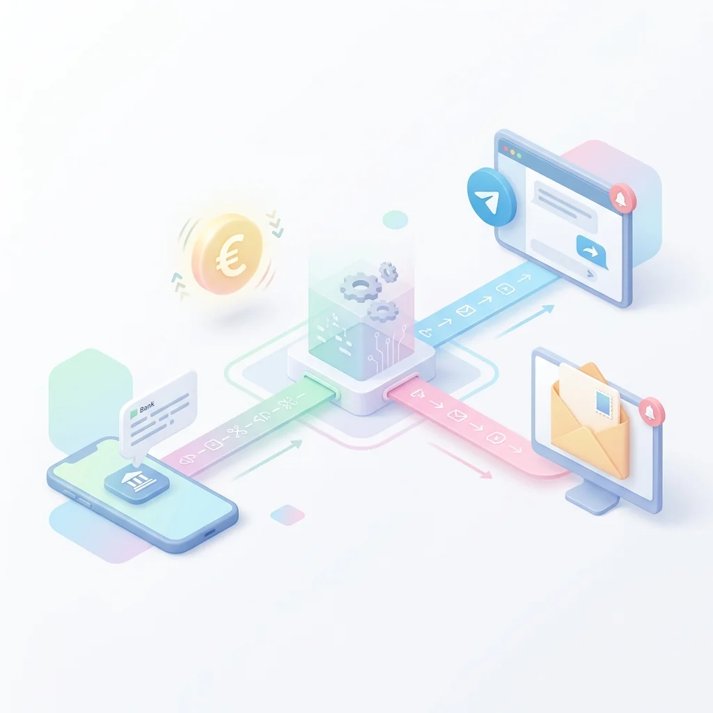 Illustration der automatisierten Weiterleitung von Mieteingangs-SMS an Messenger-Apps