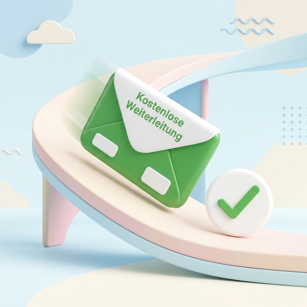 Eine 3D-Illustration der kostenlosen SMS-Datenübertragung zwischen zwei Android-Smartphones, die einen grünen Briefumschlag zeigt, der eine Pastellrampe hinuntergleitet.