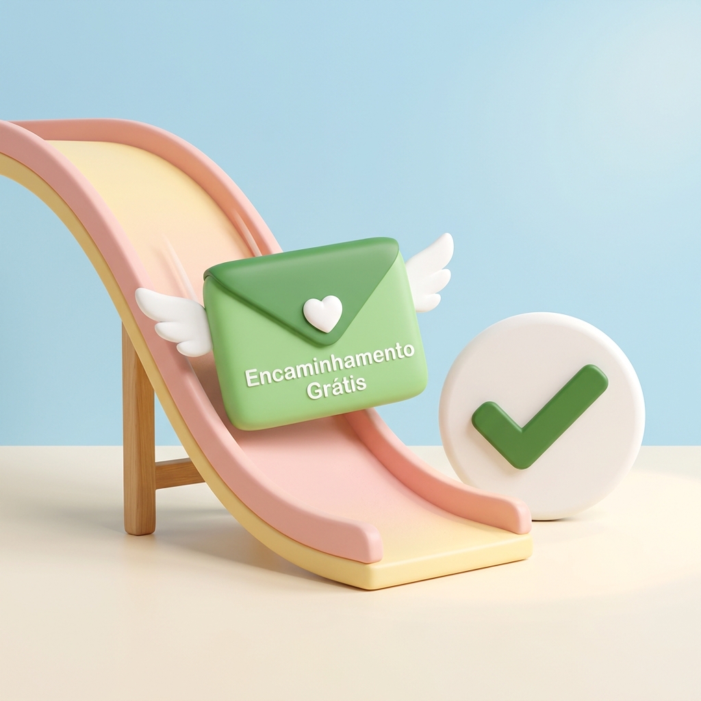 Ilustração 3D de transferência de dados SMS gratuita entre dois smartphones Android, mostrando um envelope de mensagem verde com asas deslizando por uma rampa pastel.